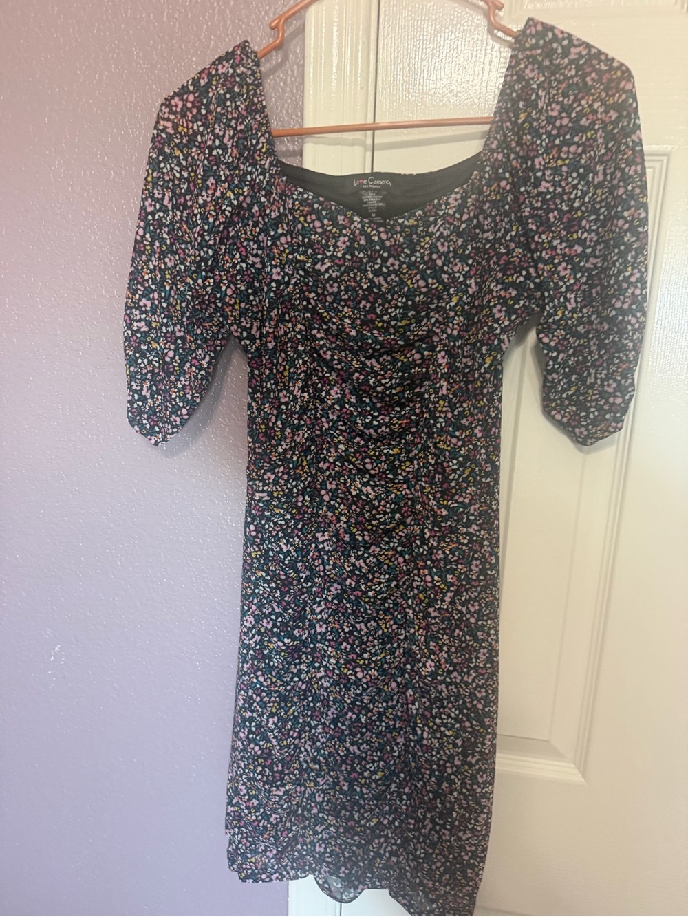 Live Cannon Black Floral Midi Dress with Puff Sleeves